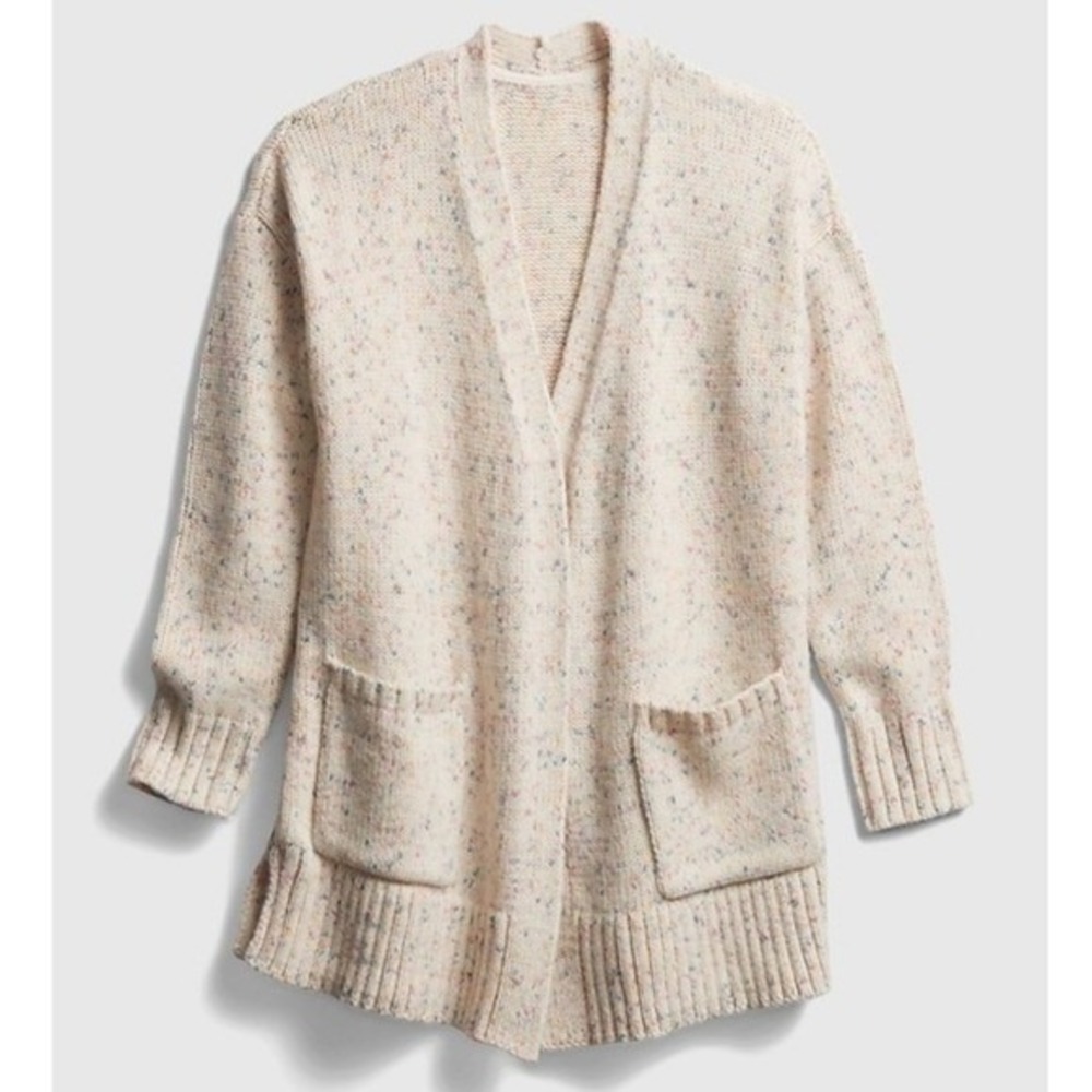 GAP Cozy Cardigan Sweater Women LARGE Speckled Knit Wool Blend Layering Winter